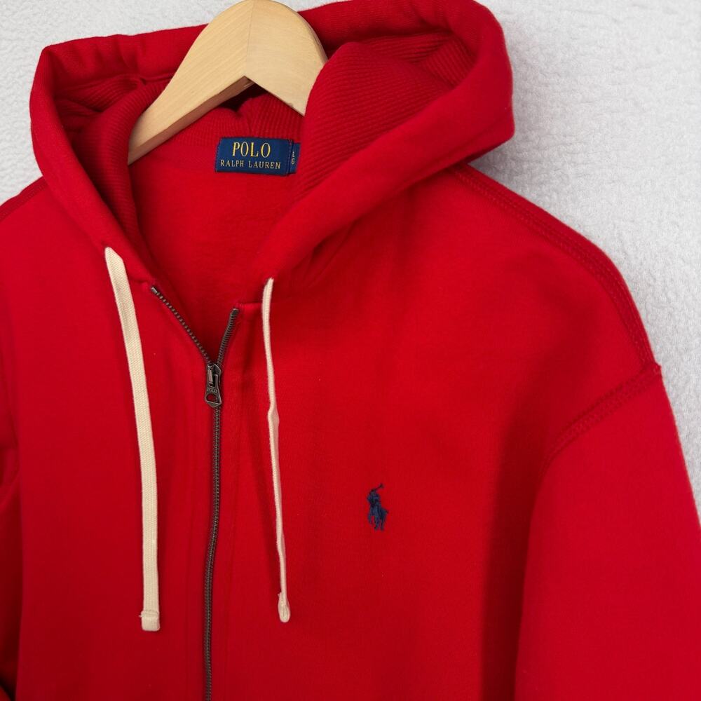 POLO RALPH LAUREN Hoodie L Fleece Lined Full Zip Sweatshirt Waffle Hood Red - Picture 2 of 15